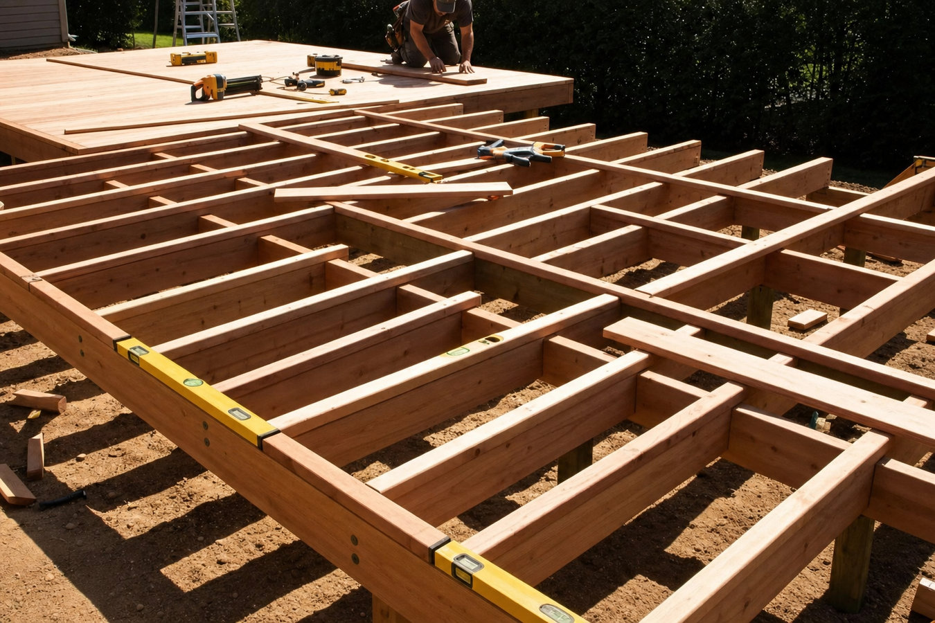 Cedar wood deck construction